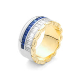 Bague Mémoire en or blanc et jaune 18 carats avec saphir semi-serti à facettes